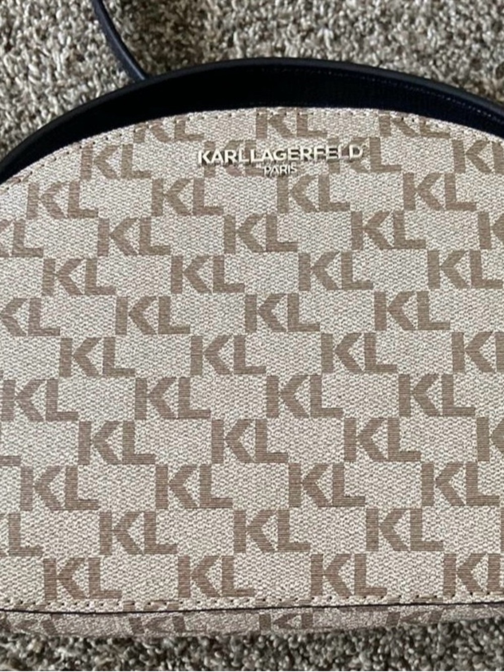 Karl Lagerfeld Beige KL Monogram Dome Crossbody with Black Trim - Picture 3 of 6
